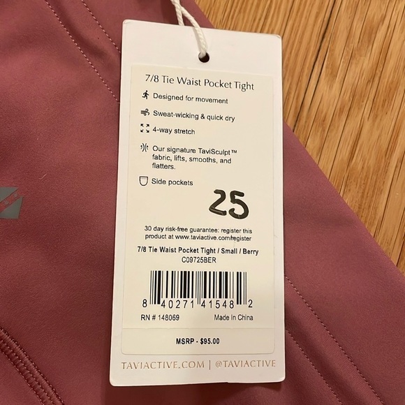 TAVI 7/8 TIE WAIST POCKET PINK LEGGINGS - SIZE S or 25 - Picture 8 of 9